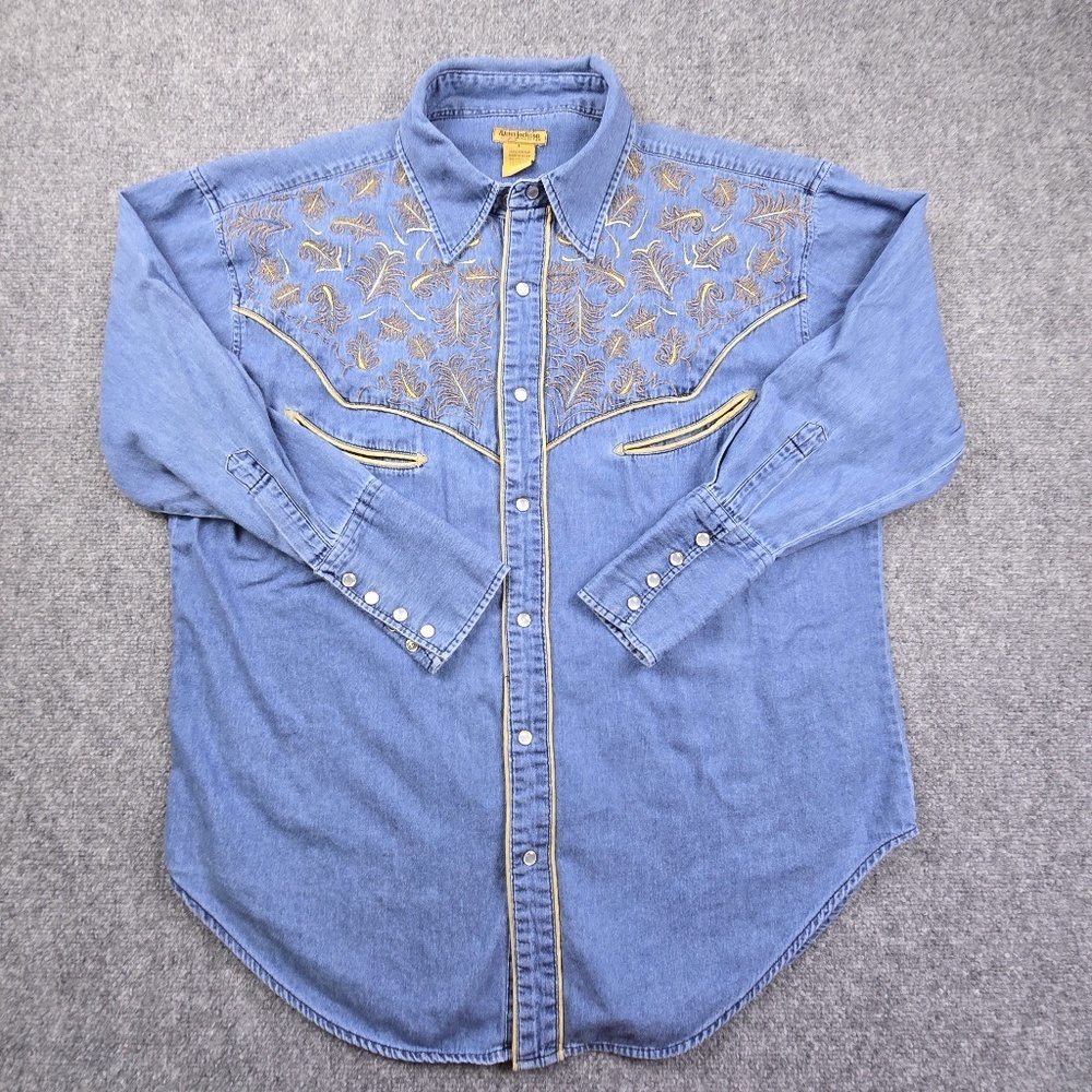 Vintage Alan Jackson Embroidered Denim Western Pearl Snap Shirt Mens Large